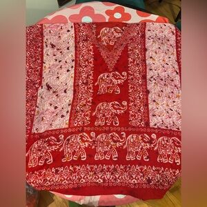 Vibrant Red Elephant shirt kimono